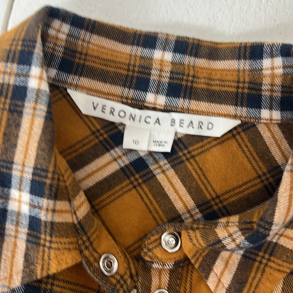 Veronica Beard Sz 10 Barnette Plaid Flannel Pearl Snap Button Down Shirt Gold - Picture 5 of 11